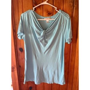 Christopher & Banks Twist Front Top Short Sleeve Casual Blue Size‎ L